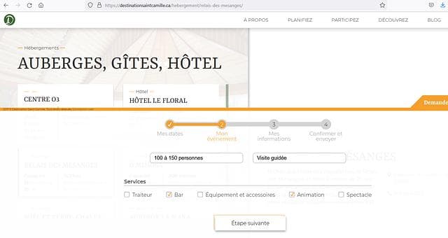 Page d’accueil de Destination Saint-Camille