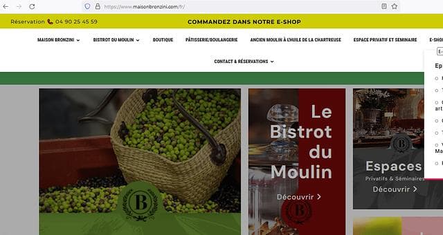 Page d’accueil du site Maison Bronzini