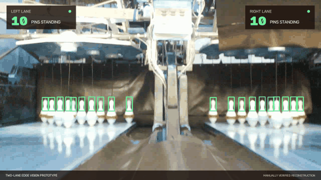 Computer vision detecting standing pins on two bowling lanes
